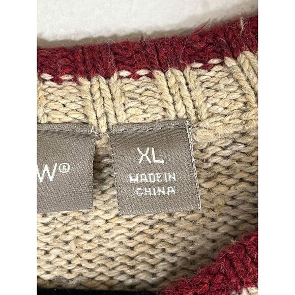 Cardinal Bird Silk Knit Sweater Tan XL Earthy Neutral Festive Embroidery Preppy - Picture 4 of 12